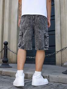 Manfinity EMRG Celana Pendek Denim Longgar Kasual Pria, Pakaian Musim Panas Serbaguna - Light Grey - View 2
