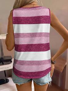 EMERY ROSE Plus Size Women Colorblock Pattern Top, Striped Graphic Tank T-Shirt - Multicolor - View 2
