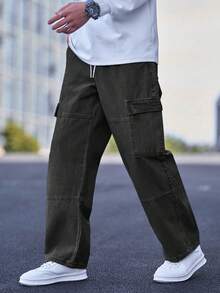 Manfinity Homme Plus Size Men's Casual Loose Fit Cargo Pocket Jeans - Grey - View 3