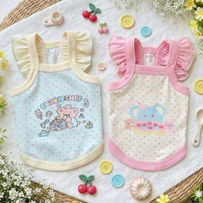 PETSIN 1 chiếc áo khoác đeo chéo cho thú cưng mùa xuân hè, họa tiết hoạt hình dễ thương, màu pastel, phù hợp cho chó và mèo nhỏ.