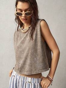 Bohemela Áo tank top không tay cổ tròn dành cho nữ đi nghỉ mát - Màu be - Xem 8