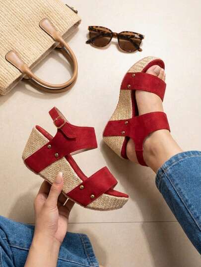 Sandalia de plataforma para mujer estilo yute natural cómoda y ligera