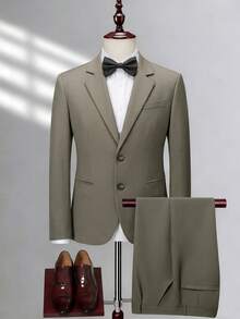 SUMWON Classic Two Piece Business Suit Set With Notched Lapel Blazer And Matching Dress Pants For Professional Wedding Formal Occasions, Mans Suit, Work Suits For Men - Khaki - View 1