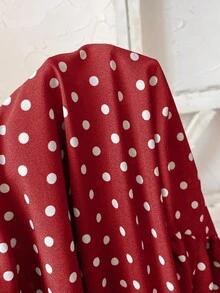 EMERY ROSE Plus Size Round Neck Sleeveless Polka Dot Red And White,Summer,Casual,Vacation,Holiday Ruffle Hem Dress For Women,Spring Beach Festival Outfits - Burgundy - View 10