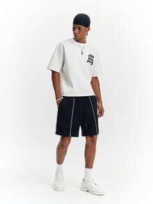 PAVTROS Manfinity Streetrush Men's Casual Loose Waistband Print Drawstring Summer Shorts - Black - View 4