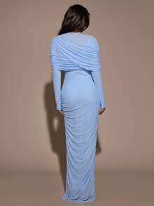 SHEIN BAE Women's Elegant Off Shoulder Solid Color Dress For Party - Baby Blue - View 2