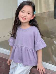 Dazy Kids 少女圓領針織短袖T恤，夏季 - 淡紫色 - 查看 6