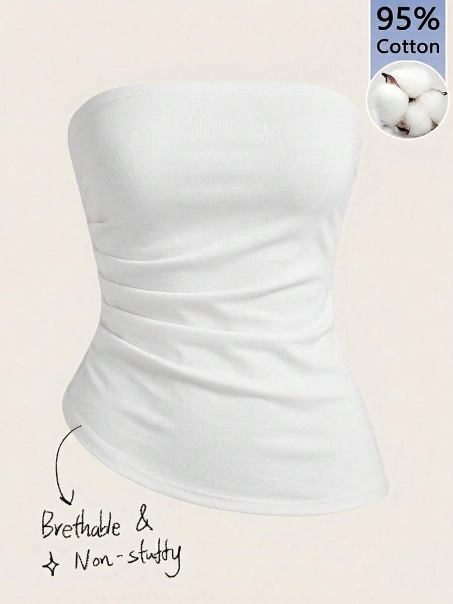 SHEIN Essnce 95% Cotton Casual Minimalist White Blouse For Women,Summer Top - White - View 1