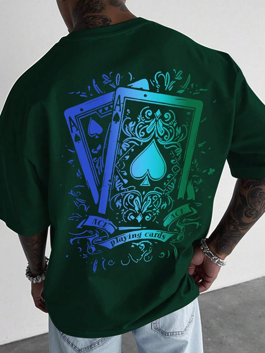 Manfinity LEGND Men's Round Neck Short Sleeve Casual Printed T-Shirt, Versatile For Summer - Dark Green - View 1