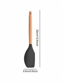 Madebyblanc Silicone Cookware Set, 12 Large Heat-Resistant Kitchen Utensils, Turner Pliers, Spatula, Spoon, Wooden Handle Kitchen Small Tool, With Anti Stick Cookware Holder - Dark Grey - View 9