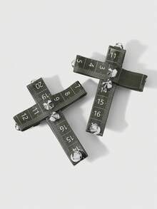 ROMWE Anime 2 Y2k Heavy Industry Punk Unique Dark Wind Goth Dark Green Tape Measure Rivet Leather Splicing Cross DIY Hairpin Duck Bill Clip Side Clip Hairpin, Combination Set, Suitable For Girls, Ladies, Sisters, Girlfriends Daily Wear, Holiday Gifts - Dark green-42 - View 12