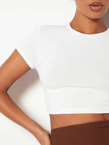 SHEIN BASICS Solid Mock Neck Crop Top/Summer - White - View 5