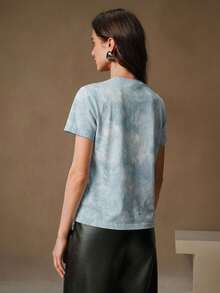 Anewsta Women's Casual Distressed Rhinestone Embellished Pullover T-Shirt - Blue - View 6