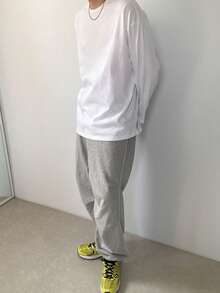 DAZY Men Cotton Solid Drop Shoulder White Long Sleeve T-Shirt Tee,Fall,Back To School - White - View 5