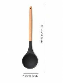 Madebyblanc Silicone Cookware Set, 12 Large Heat-Resistant Kitchen Utensils, Turner Pliers, Spatula, Spoon, Wooden Handle Kitchen Small Tool, With Anti Stick Cookware Holder - Dark Grey - View 7