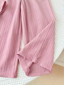 LMoss Kids 红色短袖上衣和短裤套装，适合幼儿在春、夏、秋季穿着，后背饰有蝴蝶结设计。 - 淺粉色 - 查看 3