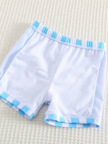 2pcs Baby/Baby Boy Crab Print Blue Striped Contrast Color Long Sleeve Top And Striped Pants Swimwear, Suitable For Vacation, Beach, Surfing, Baby Boy Swimwear, Long Sleeves Swimwear - Multicolor - View 8