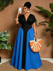 Maweii Plus Size Women's Summer Colorblock Waist A-Line Dress, Casual Vacation Dress - Multicolor - View 1