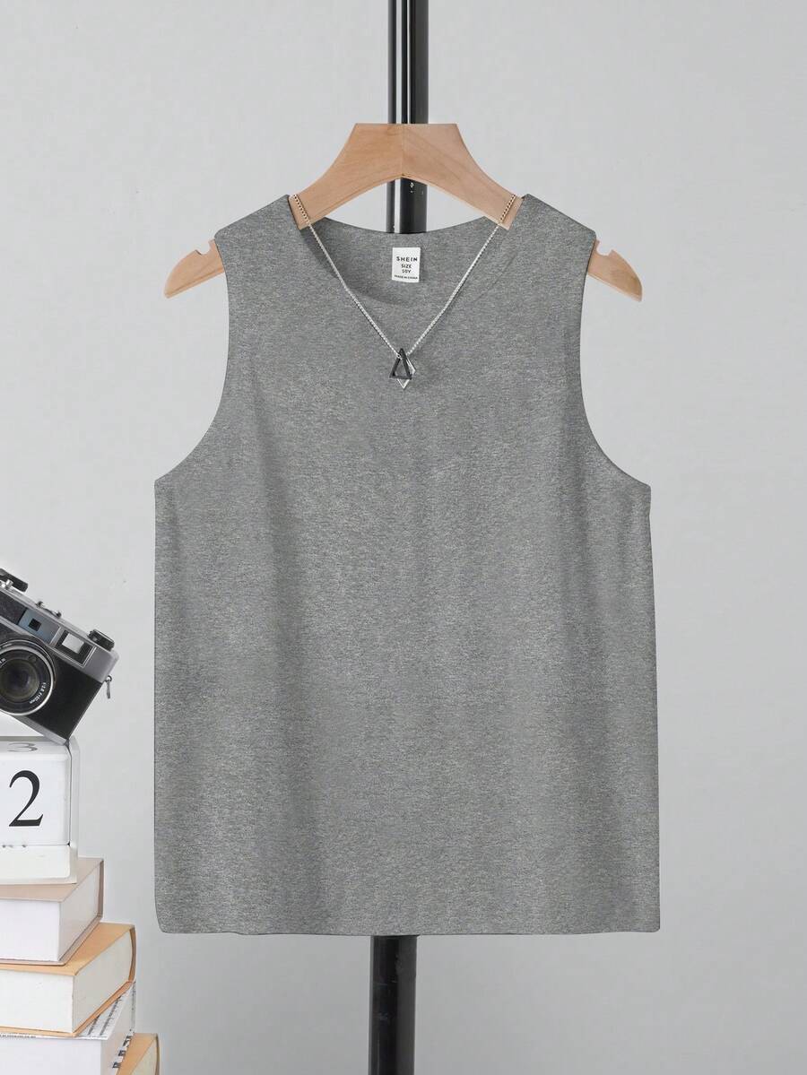 Áo tank top cổ tròn tối giản, phong cách thường ngày dành cho bé trai tuổi teen, thích hợp cho mùa hè. - Màu Xám nhạt - Xem 1