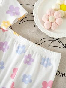 SHEIN 2pcs/Set Young Girl Floral Knit Loose Casual T-Shirt And Shorts Set - Multicolor - View 6