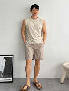 DAZY Áo thun nam cổ tròn in chữ thường ngày mùa hè - Màu be - Xem 6