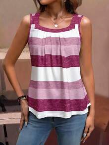 EMERY ROSE Plus Size Women Colorblock Pattern Top, Striped Graphic Tank T-Shirt - Multicolor - View 5