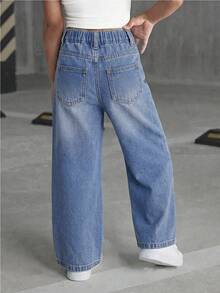 Girls' Casual Versatile Distressed Straight Leg Jeans - Dark Wash - View 2