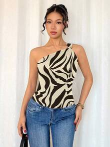 SHEIN Raffinéa Women's Black Sexy Metal Pleated Sleeveless Top - Multicolor - View 3