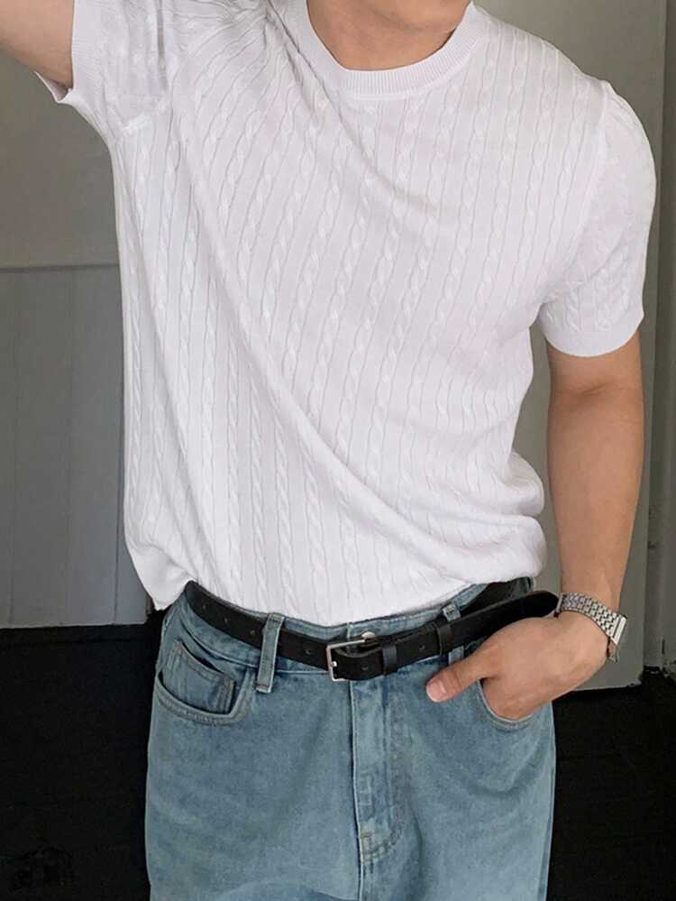 Men's Solid Color Crew Neck Casual Versatile Everyday Knit Top