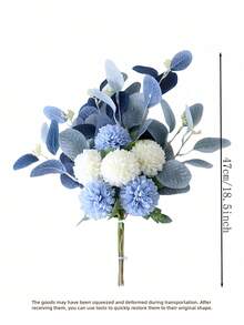 SHEIN 1pc Simulation Flower Pomander Bouquet In White And Blue For Home Table Decor Christmas For Holiday Gift Giving - Blue - View 6