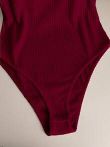 SHEIN Franclia Mono elegante para mujer, mono casual, mono de cuello redondo, mono de manga corta para uso diario - Burdeos - Ver 7