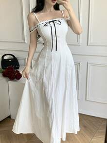 Celisse Elegant A-Line Maxi Slip Dress - White - View 3
