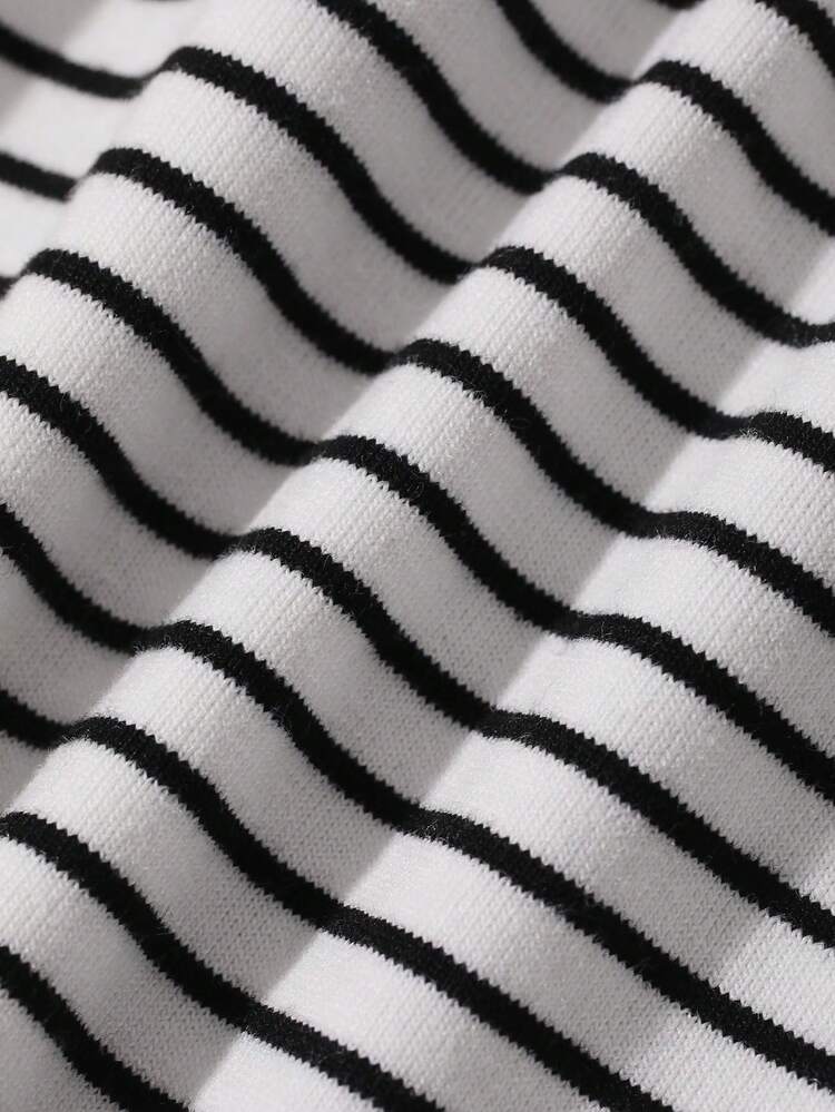 Girls (Small) Round Neck Striped Short Sleeve Casual T-Shirt, Fall