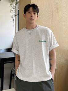 DAZY Men's Summer Mountain Slogan Printed Casual Round Neck Short Sleeve T-Shirt - Light Grey - View 3