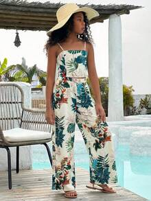 SHEIN Set Atasan Tank Top Kasual Musim Panas Motif Bunga Kecil Vintage dengan Tali Bahu Tipis untuk Anak Perempuan Remaja - MultiWarna - View 3