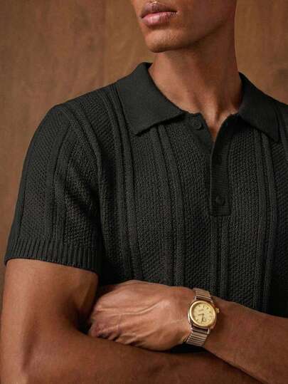 AKNOTIC Polo de punto de manga corta y cuello polo de unicolor casual para hombre
