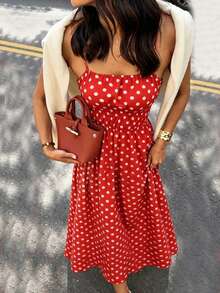 Pariaura French Style Polka Dot Slip Dress For Women Women's Summer Dresses Women Casual Dresses Women Holiday Dress Women's Summer Outfits - Red - View 4