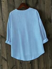 SHEIN Franclia 女士纯色纽扣休闲百搭日常衬衫商务休闲女式上衣女式衬衫休闲现代女士衬衫 - 淺藍色 - 查看 2