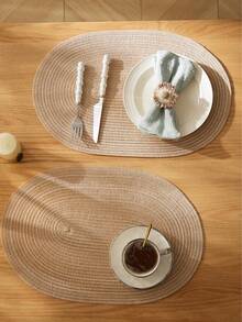 1/6pcs Simple Gradient Milk Coffee Color Oval Polyester Placemat - Khaki - View 1