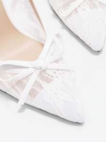 女士蕾丝蝴蝶结细高跟鞋，2025新款白色高跟鞋 - 白色 - 查看 6