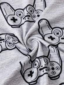 SHEIN Set de 2 piezas de pijama de pantalón corto y camiseta de manga corta con estampado de control de juegos minimalista y luminoso para adolescentes, cómodo, amigable con la piel, casual, estilo universitario, versátil, tela suave, adecuado para uso diario, vacaciones, primavera/verano - Negro - Ver 4