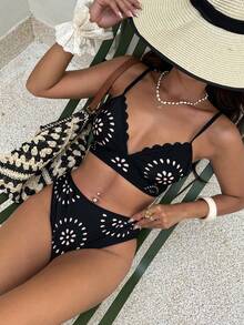 Serisse 2026款女士镂空性感比基尼套装，适合海滩度假 - 黑色 - 查看 6