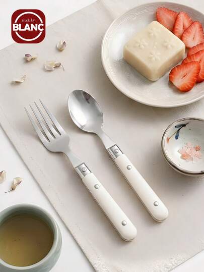 Madebyblanc Stainless Steel Children's Fork, Spoon, And Knife Set - Portable Home Utensils With Cute Fork Set