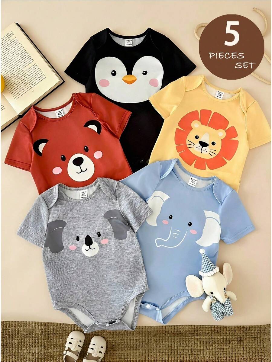 LMoss Kids 5件套男婴针织可爱动物图案休闲连体衣套装 - 彩色 - 查看 1