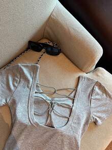 Airaco 镂空后背加厚短袖T恤 - 灰色 - 查看 4