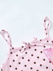 SHEIN 少女波点碎花吊带连衣裙，度假风 - 粉色 - 查看 10