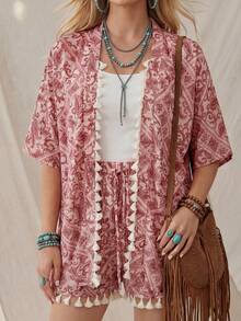2026 Conjunto de kimono de algodón blanco con arrugas + shorts, conjunto casual de vacaciones para primavera/verano - Multicolor 4 - Ver 5