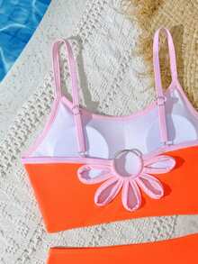 SHEIN Atasan Bikini Camisole Kasual Tanpa Punggung dengan Desain Potongan Bunga untuk Anak Perempuan Remaja - Jeruk - View 4