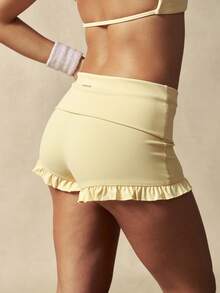 VARSIVA Women's Solid Color Ruffle Hem Sports Shorts, Summer - Yellow - View 8