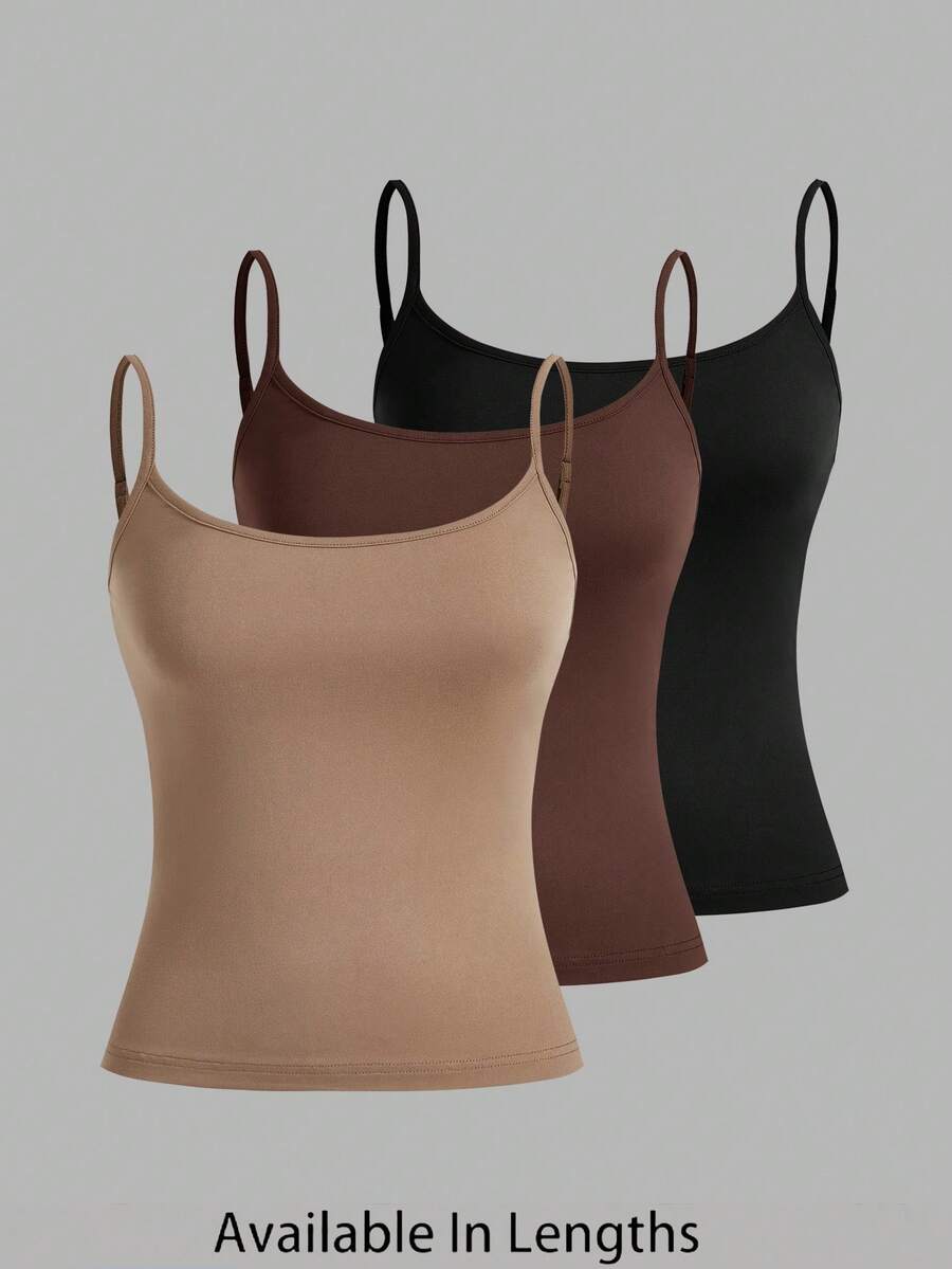 SHEIN PETITE CURVE 大码女式三件套紧身休闲背心（细肩带） - 彩色 - 查看 1